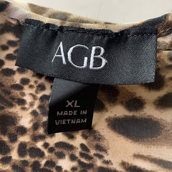AGB 3/4 sleeve leopard print sheer bow blouse XL women’s animal print top - Picture 4 of 5
